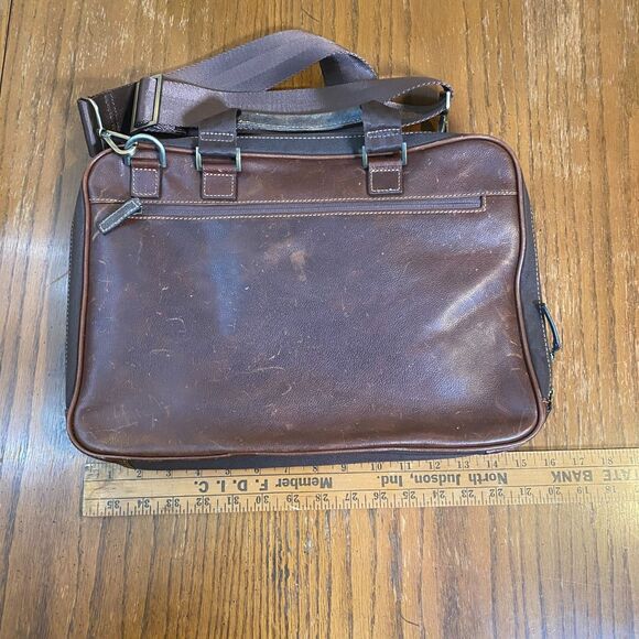 BOCONI Brown Distressed Leather Laptop Briefcase 16" RFID Work Retro Business - Picture 9 of 10
